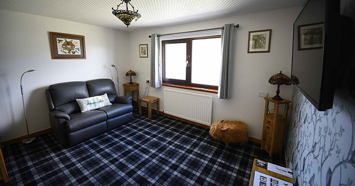 Contact our bed and breakfast accommodation in Sconser on the Isle of Skye with sea views living room widescreen TV and WIFI